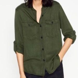 Green Zara oversized button down top
